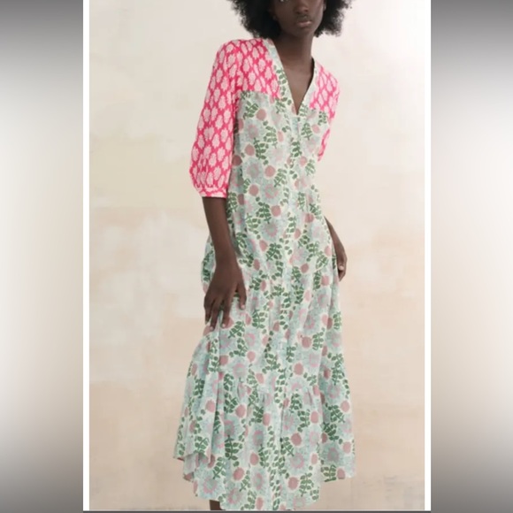 ZARA WOMAN'S ECRU FLORAL MIDI OVERSIZED DRESS COTTON SIZE S - Picture 1 of 4